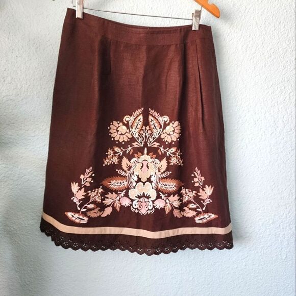 LOFT embroidery eyelet scallop hem side zip cottagecore prairie lined midi skirt - Picture 1 of 14